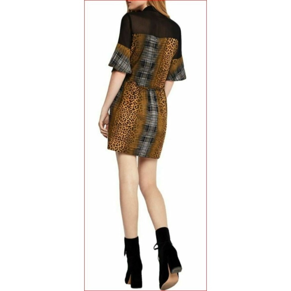 BCBGeneration Leopard Plaid Mixed Media Shirt Dress Black XXS ZZL69N82-F1B